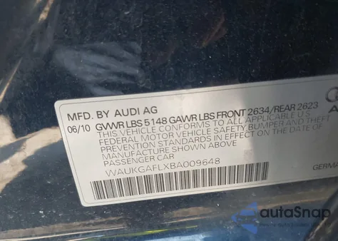 2011 Audi S4 3.0 Premium Plus z USA, uszkodzony, nr VIN WAUKGAFLXBA009648